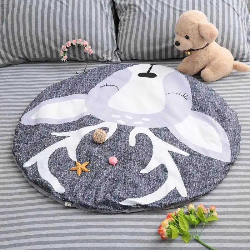 Baby Play Mats Carpet Kids Room Cute Elk Soft Cotton Non slip Crawling Mats Round Floor Rug Play