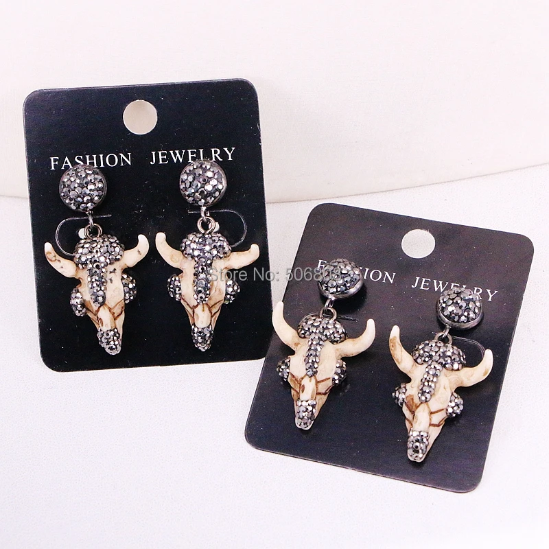 

5Pairs ZYZ318-6755 Cattle head earrings bull head earrings with crystal rhinestone paved wholesale jewelry