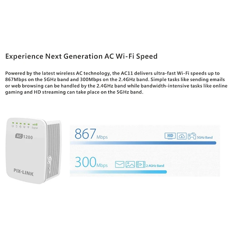 Pix Link 1200 Мбит/с Wifi Range Extender беспроводной ретранслятор удлинитель интернет сигнала