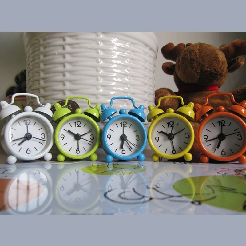 Table Digital Clock Cute Mini Cartoon Alarm Clocks Retro Metal Portable Double Bell Desk Bed Bedroom Round Number Home Decor