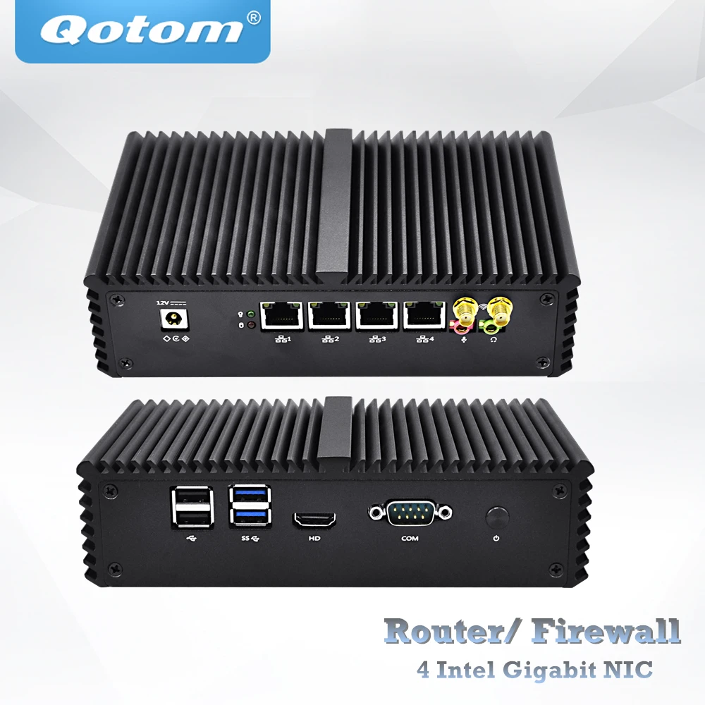 QOTOM 4 гигабит, сетевые карты, мини ПК Q350G4Y Q370G4Y Core i5 i7 11,5 Вт Barebone промышленный шлюз межсетевой экран маршрутизатор Pfsense AES-NI