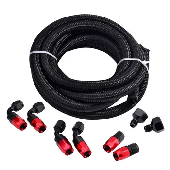 

SPEEDWOW Braided Oil Fuel Hose With Aluminum Alloy Elbow Straight 45Degree Straight Fittings Female To Male Fitting Adapter AN6