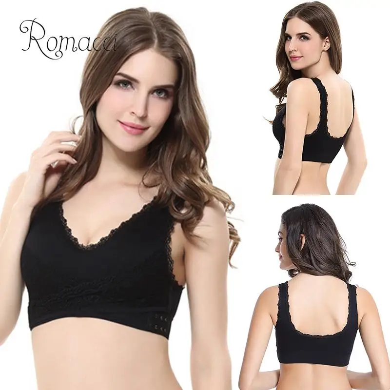 

Women Push up Bra Crisscross Front V neck and U back Solid Color Side Fastening Lace Wireless Thin Padded Soft Sports Brassiere
