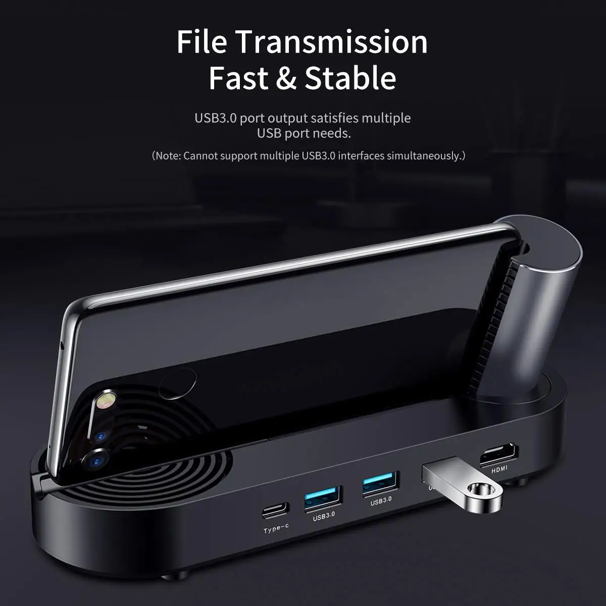 

3-Port USB3.0 4K High Definition Multimedia Interface Adapter HUB Type C PD Fast Charging Converter Phone Holder Docking Station
