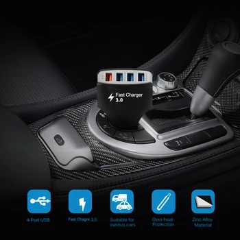 

4-Port USB Fast Car Charger 3.0 Adaptive Quick Charger For Galaxy S8/S8 Plus IPhone 7 Plus/7 IPad Tablet And Android