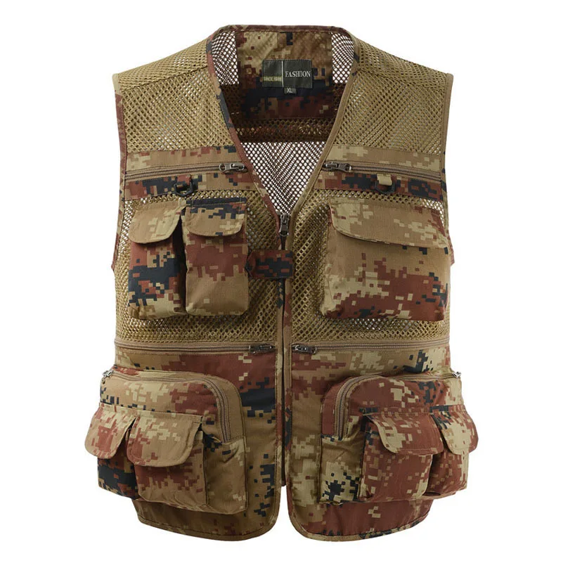 

Summer Director Thin Waistcoat Men Camouflage Mesh Breathable Vest Outdoor Fishing Angling Hunting Multi-pocket Photography Tops