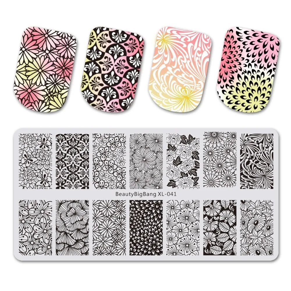 

BeautyBigBang Nail Stamping Plates 1PC Flower Series Design Nail Template Plate Rectangle Stencil Stamp For Nails BBB XL-041