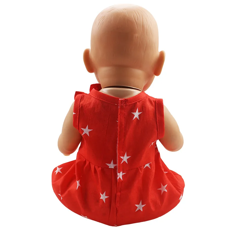 Ручной работы модная одежда короткое платье; красного цвета с белыми звездами для дял 18-дюймовой куклы туалетный Аксессуары Одежда игрушки для детей