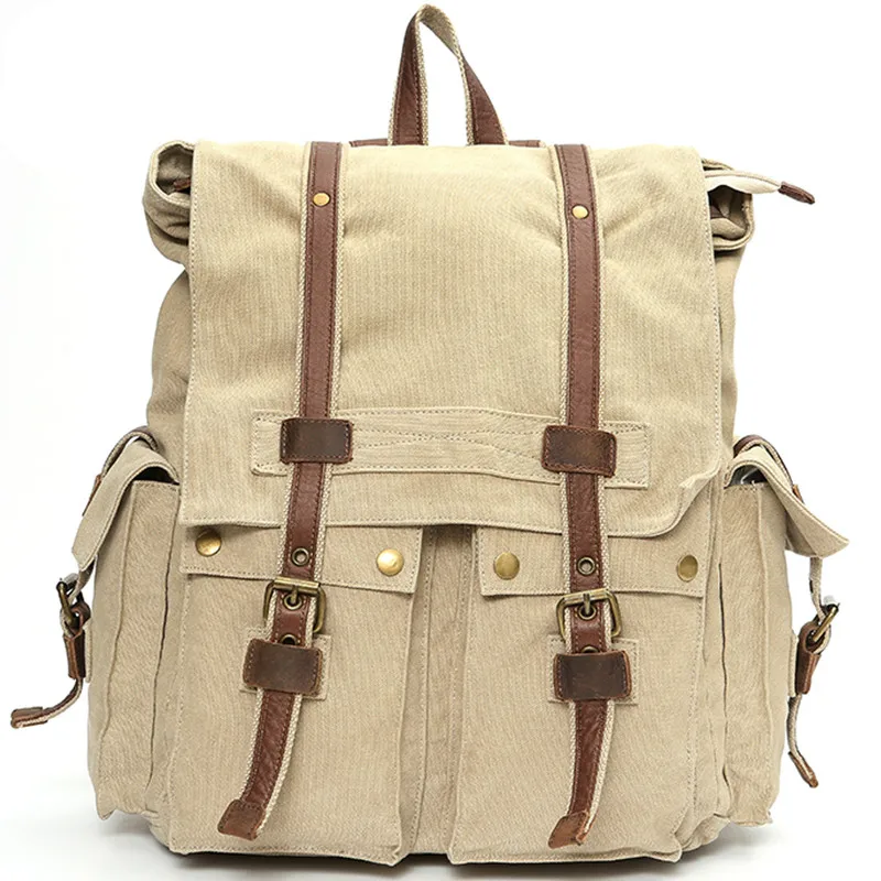 

WANGKA Vintage Canvas laptop Backpack Men School bags Casual travel backpack Waterproof Women Leisure Bagpack