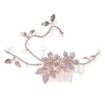 

Bride Hair Combs Rose Gold Leaf Handmade Pearl Hair Comb Headwear For Women Wedding Hair Accessories