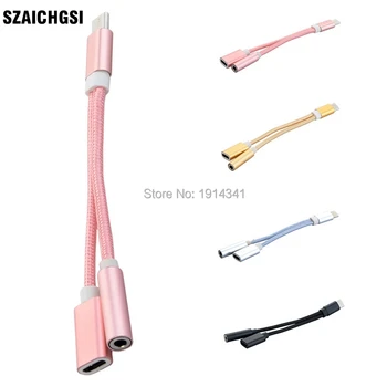 

wholesale 1000pcs/lot nylon Type-C to 3.5mm Earphone Audio Cable 2 In 1 Music Port Adapter Type C to 3.5 AUX Jack for Xiaomi 6