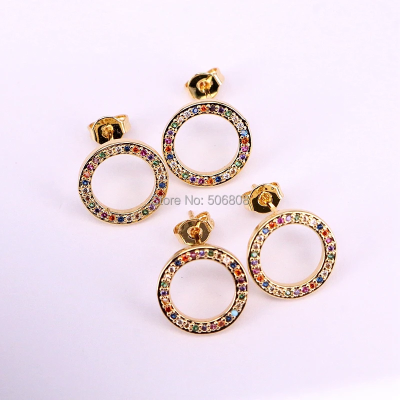 

ZYZ-7824 Rainbow CZ Forever Circle Round Stud Earrings for Women Silver/Gold/Rose Gold Jewelry