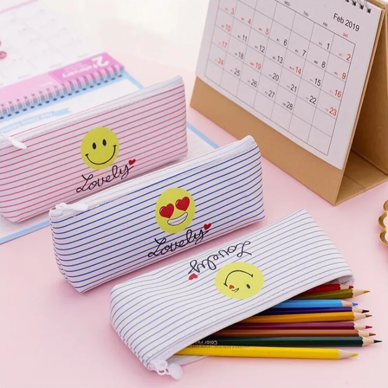 

Colored Smile Expression Series Pencil Case Office Stationery and School Supplies High Capacity PU Material Pencil Bag 1PCS