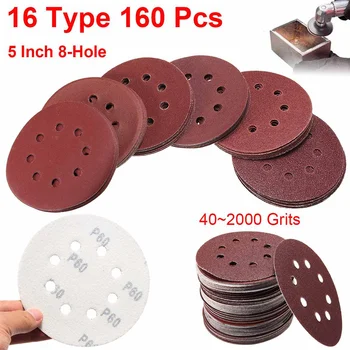 

160Pcs 5 Inch 8-Hole Hook Loop Sanding Discs 40-2000 Grit Orbital Sander Sandpaper 16 Categories 10PCS For Each Category
