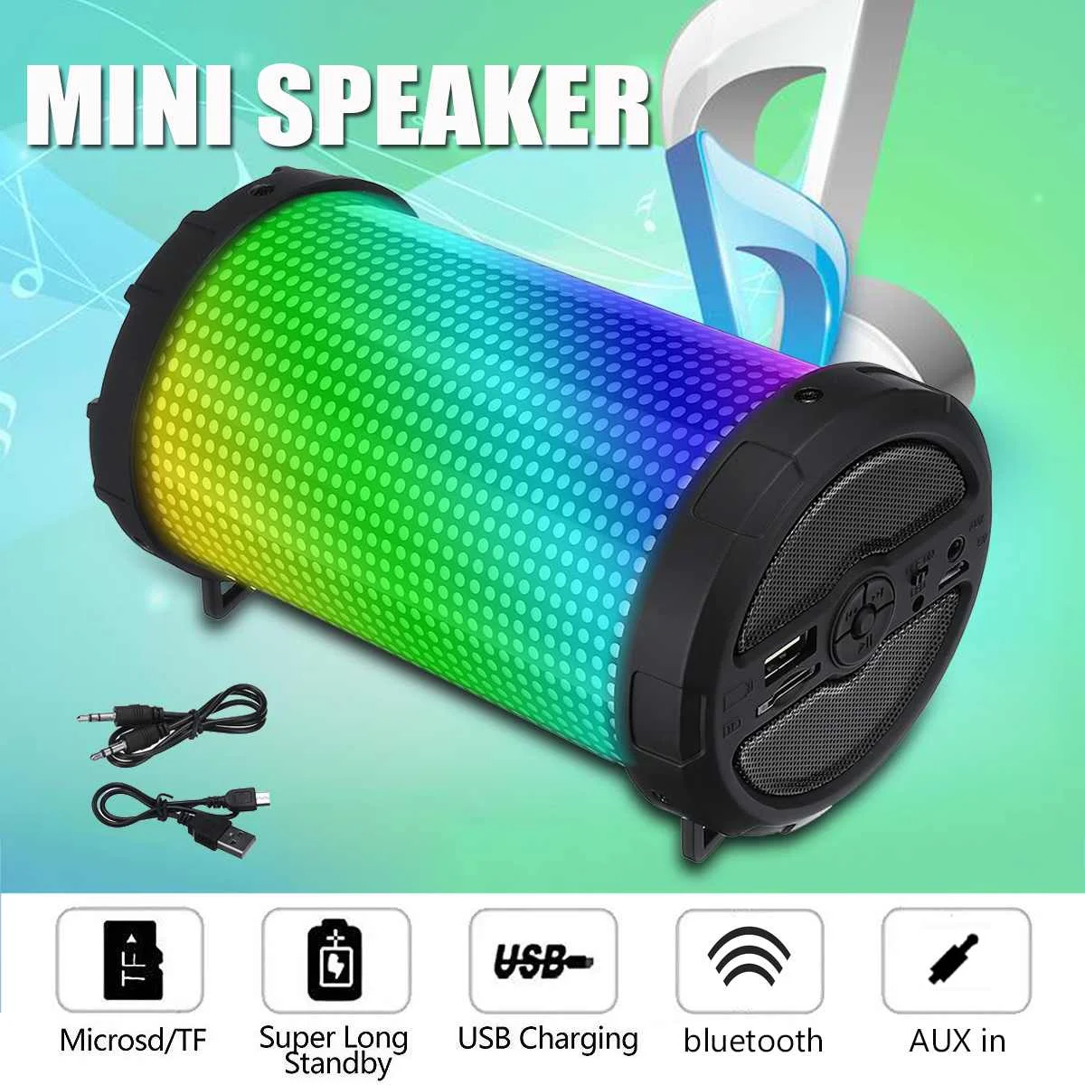

Wireless bluetooth Speaker Mini LED Colorful Light Portable Music Stereo Bass Loudspeaker Subwoofer Party Bar Outdoor Speaker