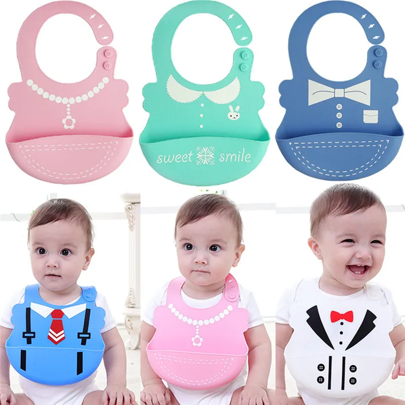 

Baby Bib Soft Silicone Waterproof Baby Organic Cotton Cute Baby Bib Kid Infant Slabber Baby Cartoon Rice pocket Saliva Dripping
