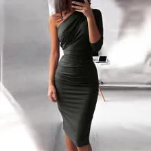 Elegant One Shoulder Bandage Bodycon Dress Women Half Sleeve Sexy Party Dress Knee Length Slim Club Mini Dresses Vestidos novelty one shoulder half sleeves bodycon criss cross dress for women