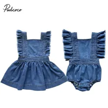 Джинсовое платье для маленьких девочек; комбинезон для новорожденных; одежда с оборками для детей; одежда для малышей