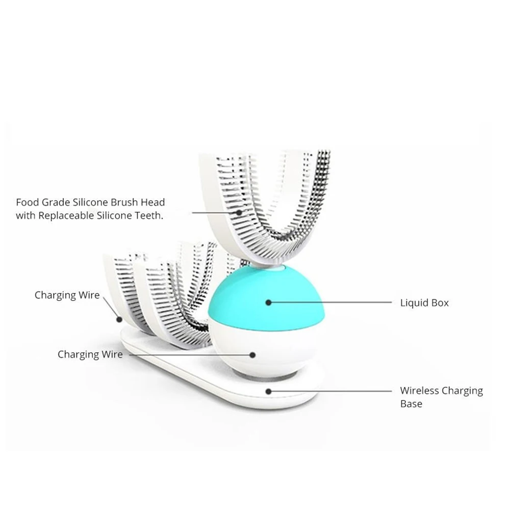 Электрическая ультразвуковая зубная щетка, интеллектуальная автоматическая зубная щетка, кольцо, беспроводная зубная щетка, 360 градусов, чистая, ленивая, u-образные брекеты