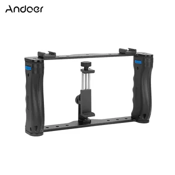 

Andoer Dual Handheld Smartphone Photographic Bracket Holder Cage with Phone Clamp Clip 1/4 Inch Screw Mount Cold Shoe Mount