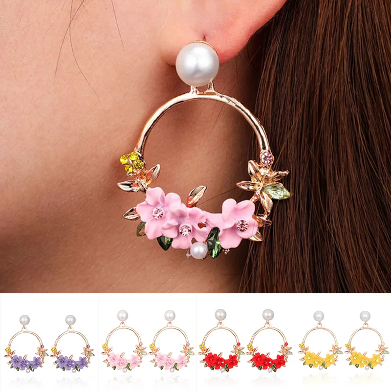 

Fashion Pearl Flower Dangle Earring Brincos Yellow Pink Women Bohemian Drop Earring Shellhard Statement Jewelry bijoux femme