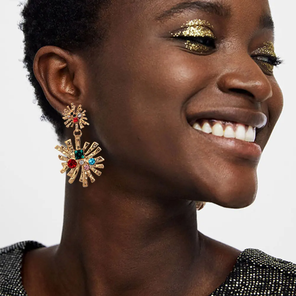 

Flatfoosie ZA Shiny Crystal Long Dangle Earrings Gold Color Geometric Irregular Boho Punk Drop Earring For Women Wedding Jewelry