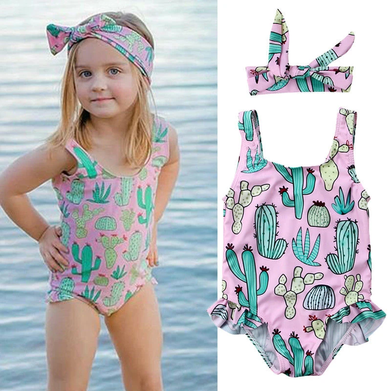 

Summer Kids Girl Swimsuit Hot Summer Cactus Printed One Piece Swimwear Swimming Bikini Bathing Suit Children Trikini Beachwear