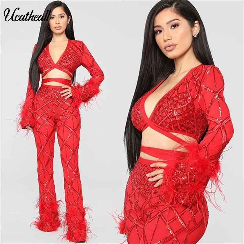red sequin 2 piece set