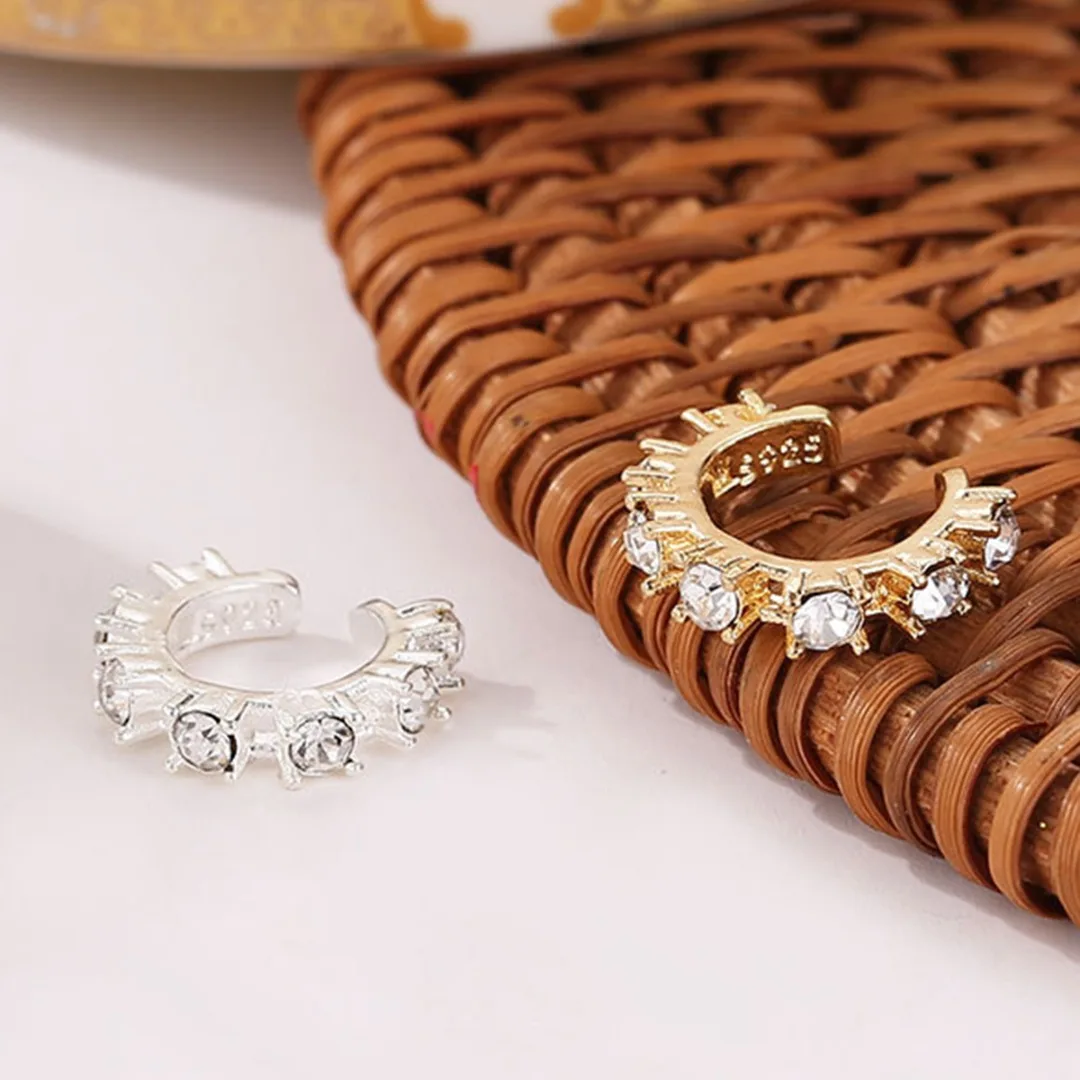 

Sexy Women Crystal Rhinestone Clip Earring Silver Gold Metal Earcuff Clip Wrap Helix Cartilage Clip-on Earring Jewelry Shellhard