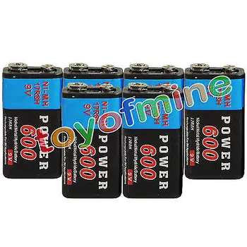 

6pcs Durable 9V 9 Volt 600mAh Power Ni-Mh Rechargeable Battery Cell PPS block