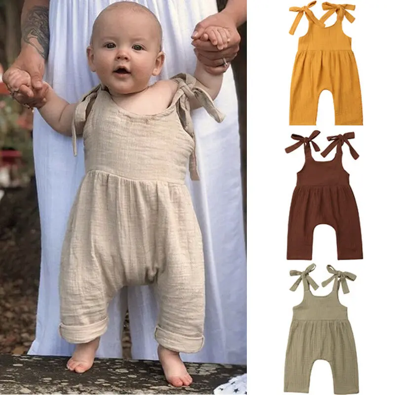 

2019 Casual Style Newborn Toddler Child Baby Boys Girls Clothes Summer Cotton Sling Jumpsuit Bodysuit Outfits Size 0-24M