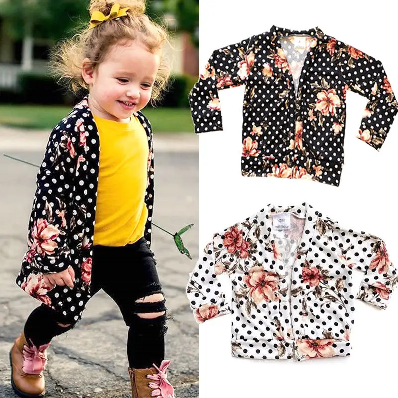 

Kids Baby Girl Boho Flower Cardigan Coat Polka Dot Long Sleeve Tops Outwear