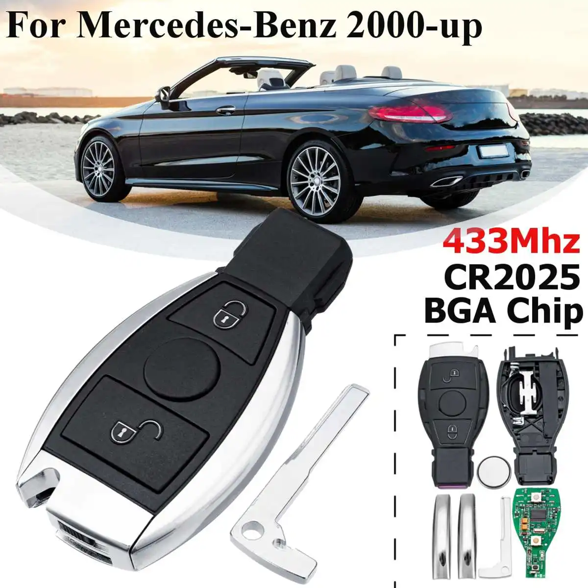 

315 433Mhz 2 Buttons Smart Car Remote Key Shell With BGA for Nec Support Blade Battery For Benz And 2000 Up Auto Key For Benz