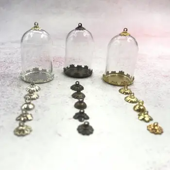 

50pcs/lot 38x25mm Tube glass globe crown base cap finding hollow glass dome cover glass vial pendant necklace glass diy pendant