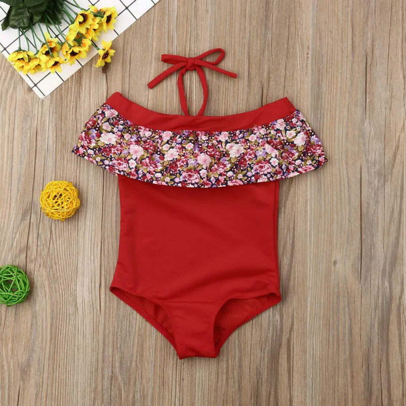 

2019 New Cute Little Girls Off-shoulder One-piece Swimsuit Toddler Infant Baby Girl Flower Swimsuits Bikini Beachwear Outfit
