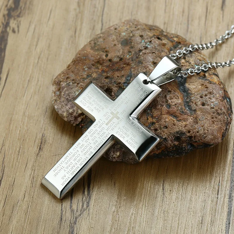 Мужская молитва Vnox Matthew 6:9 13 Библейское ожерелье из нержавеющей стали крест кулон