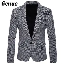 Genuo Casual Blazer Men 2018 New Arrival Mens Slim Fit Blazer Jacket Plaid Single Button Men Suit Costume Veste Homme Outwear