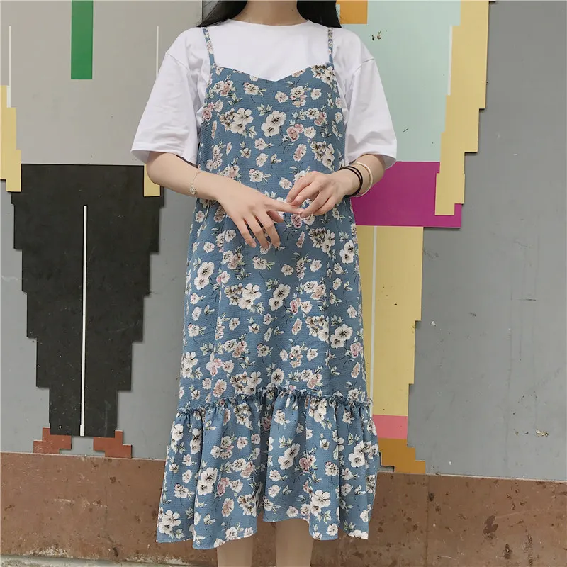 

2019 Summer Spaghetti Strap Floral Women Kawaii Dress V-Neck Empire Ruffles Party Dress Vestidos Sleeveless Casual Cute Clothing