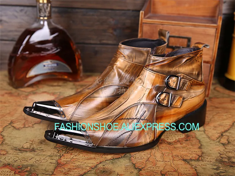 

Full Grain Leather Mens Boots Shoes Metal pointed toe Martin Boots Low heels Oxfords Male Ankle Boot Hombre Sapatos Size 46 Hot