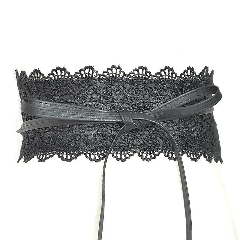 

Fashion Women Lace Wide Belts For Lady Faux Leather Elastic Waist Cummerbund Corset Dress Bowknot Decor High Quality Girdle Band