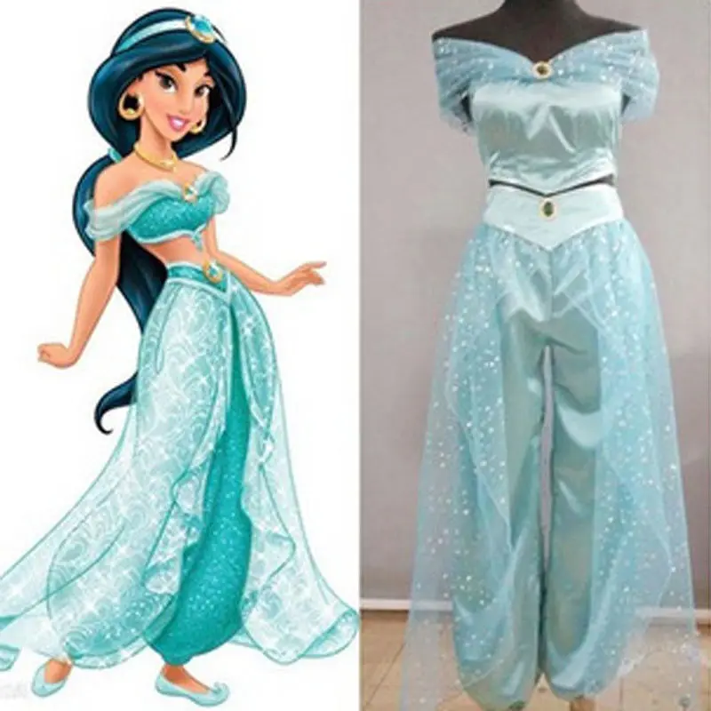Новые модные Для женщин Принцесса Жасмин Комбинезоны для косплея для девочек Необычные До Детский костюм для вечеринок, комплекты