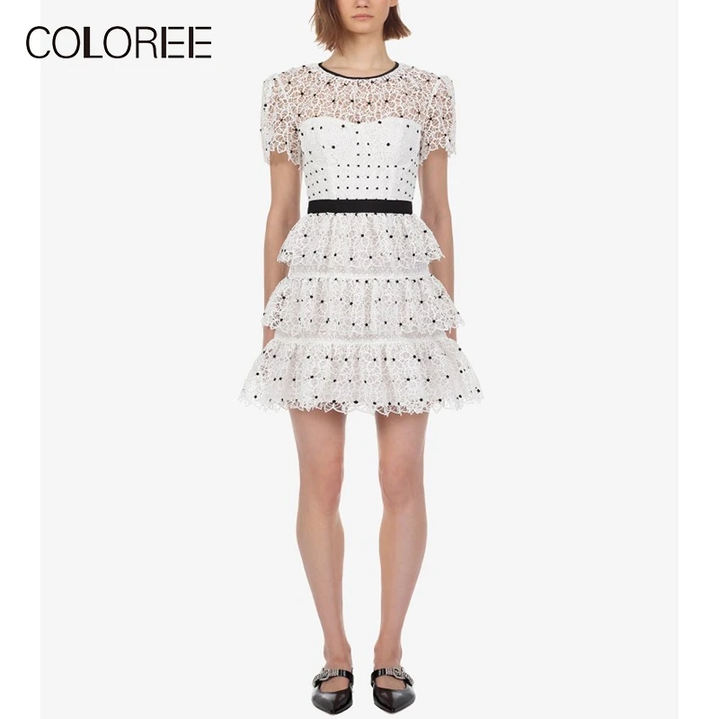 white lace polka dot dress