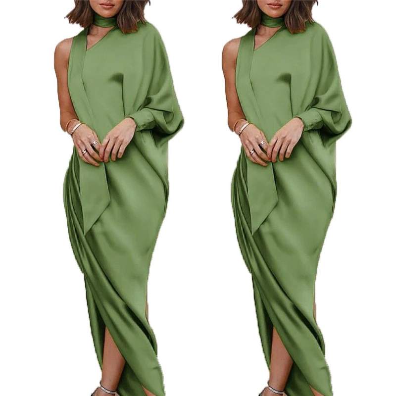 

Women fashion summer one shoulder long sleeve evening party long maxi dress ladies sexy dress beach dress