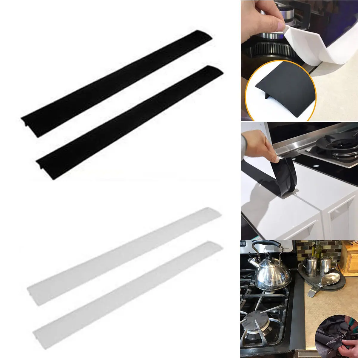

2pcs/lot Flexible Stove Counter Gap Cover Silicone Rubber Kitchen Oil-gas Slit Filler Heat Resistant Mat Oil Dust Water Seal