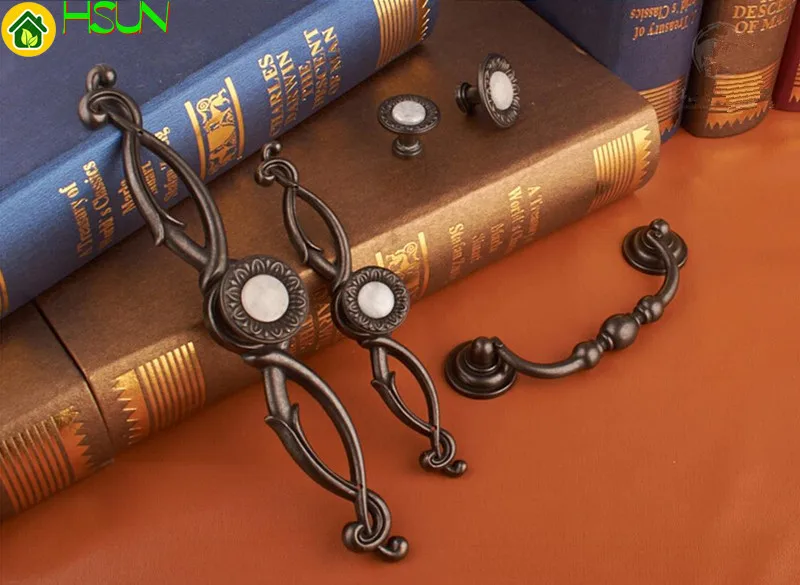 

2 pcs Antique Style Knobs Stone Drawer Dresser Pulls Handles Drop Pull Chic Kitchen Cabinet Handle Furniture Hardware