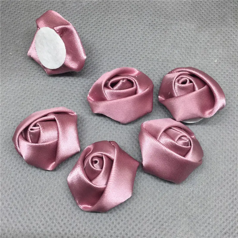

10pcs 25mm Satin Ribbon Rose Flower DIY Craft Wedding Appliques beige deep purple&red