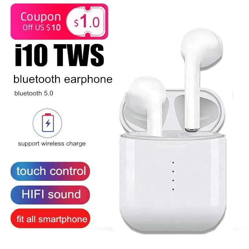 

Quality I10 Tws Wireless Charging Bluetooth 5.0 Earphone Earbuds Touch Control With Mic For All Smartphone Support Dropshipping