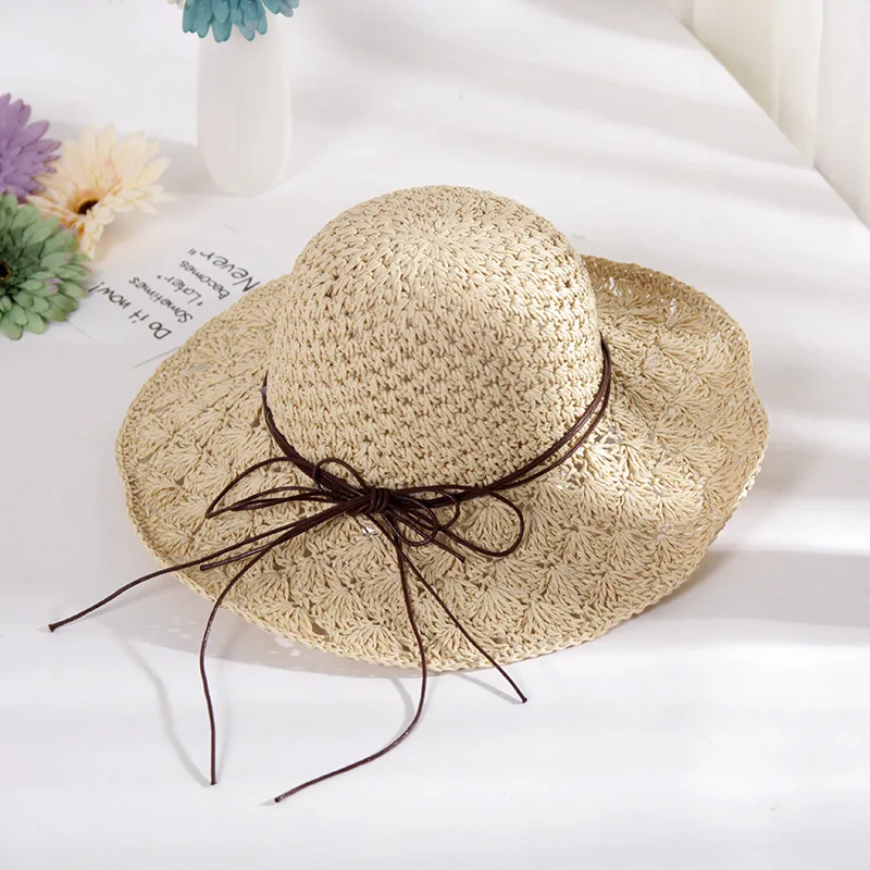 

New Pattern Korean Summer Straw Hat Crochet Hook Hollow Out Sector Will Along Sun Hat Straw Plaited Article Sunscreen Sandy Hat
