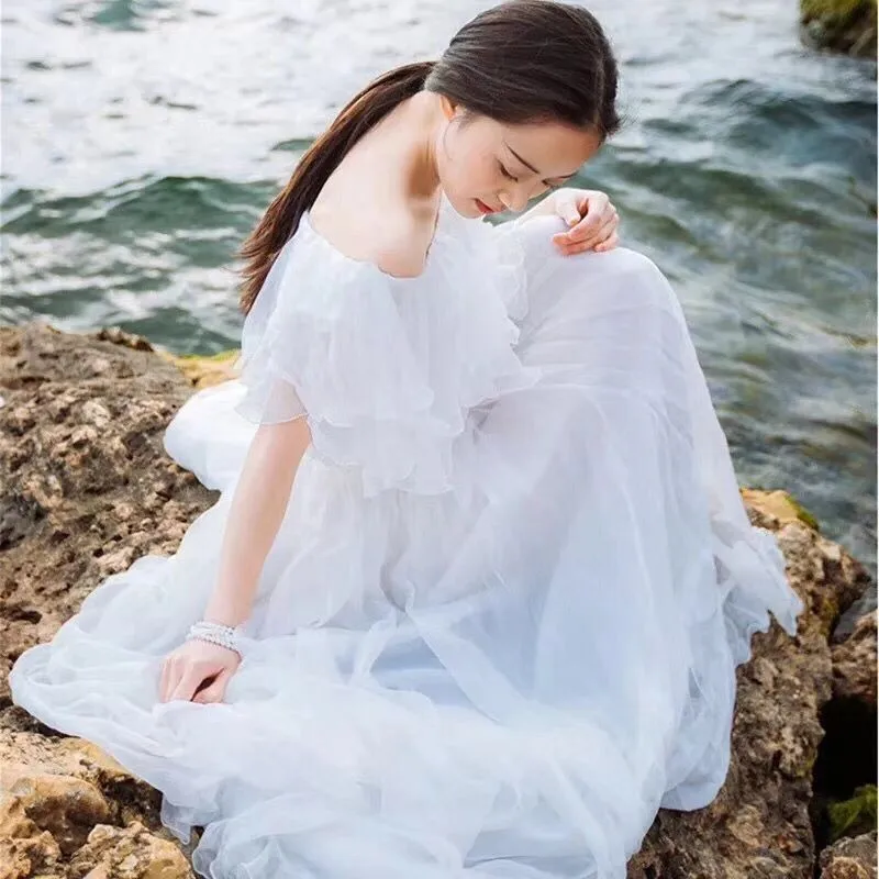 

Summer White Dress Women 2019 Sexy Slash Short Sleeve Casual Backless Chiffon Dress Vintage Boho Dresses Vestidos Robe Femme