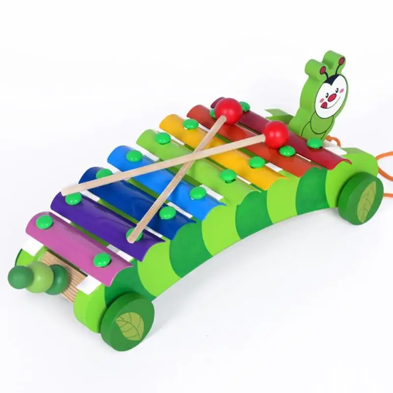 

Wooden 8-Note Baby Worm Car Xylophon Music Toy Kids Early Musical Instrument Hand Knock Piano for Kids Learning Educational Toys